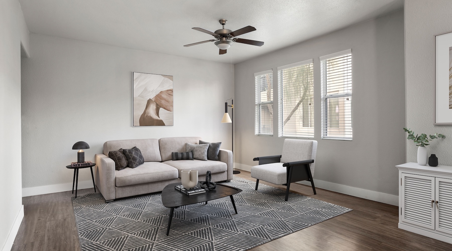 living room with easy to access spaces and ample lighting