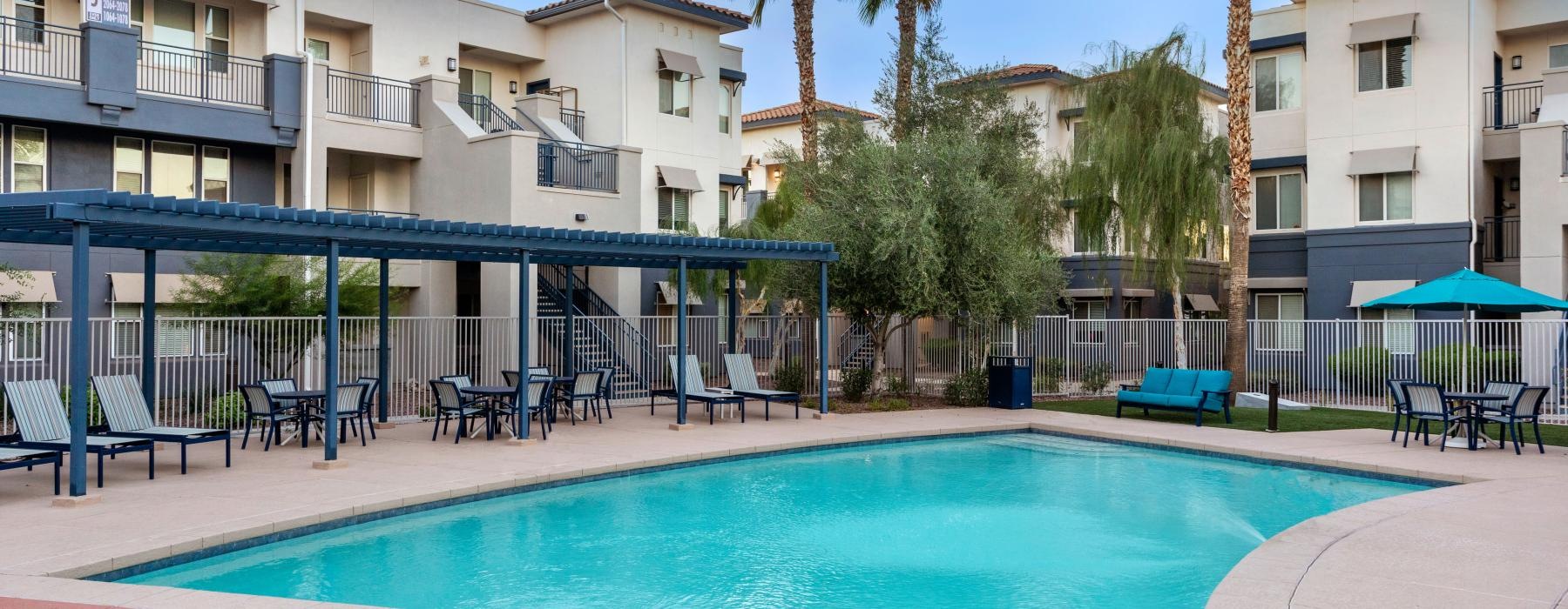 a swimming pool in a resort